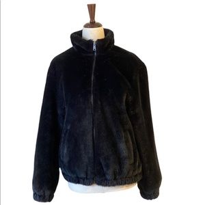 Cynthia Rowley Black Faux Fur Bomber Jacket Size Small